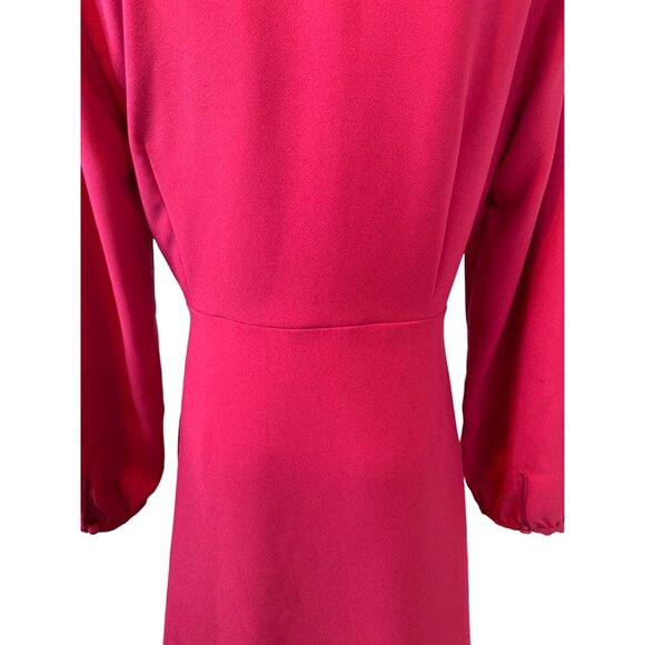 NWOT ZARA M Vintage-Inspired Fuchsia Dress Button Front & Long Sleeves - Picture 11 of 13